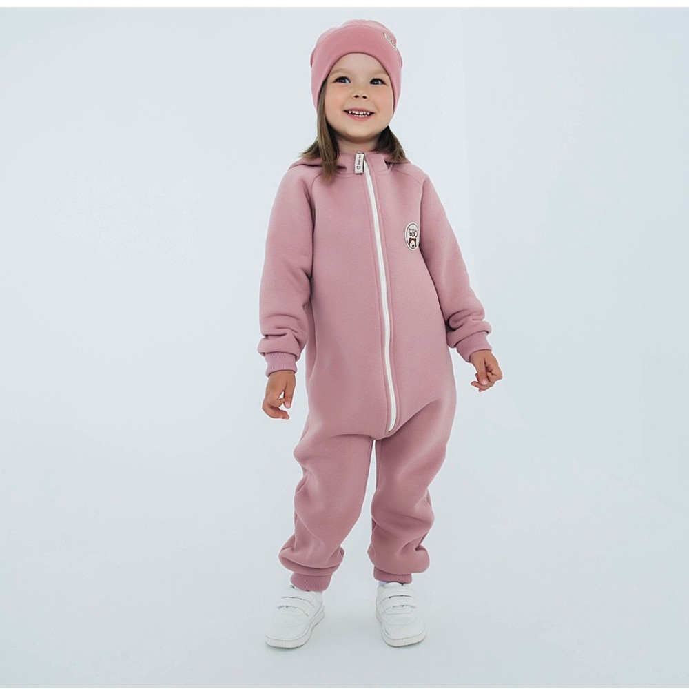 Kids Rose Warm hooded jumpsuit with flap - Gray Rose